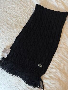 Lacoste Black 100% Baby Alpaca Wool Knit Scarf Unisex